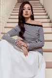 Áo Thun Tay Dài Striped Off Shoulder