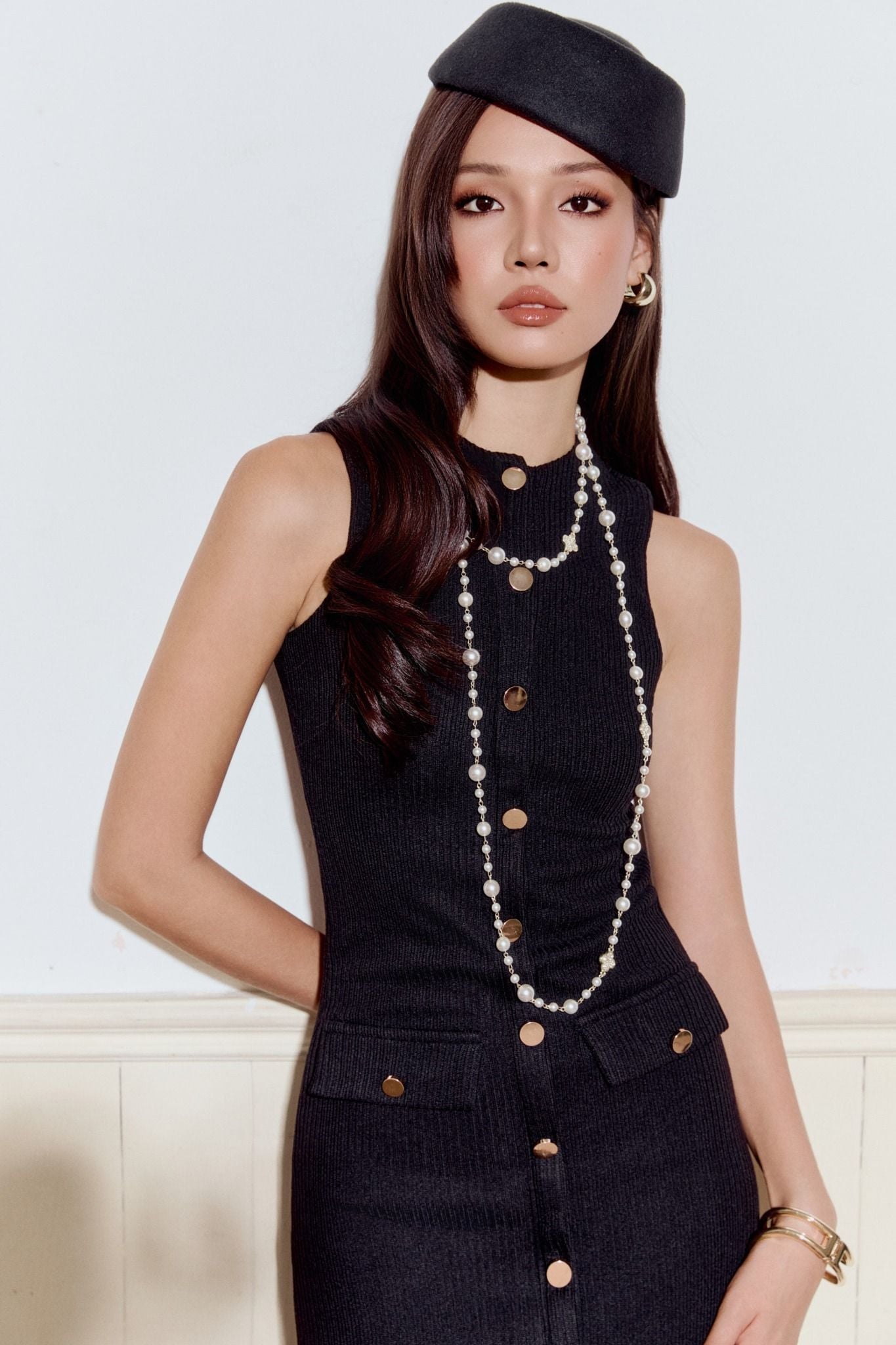 Đầm Dài Sleeveless Knit Button