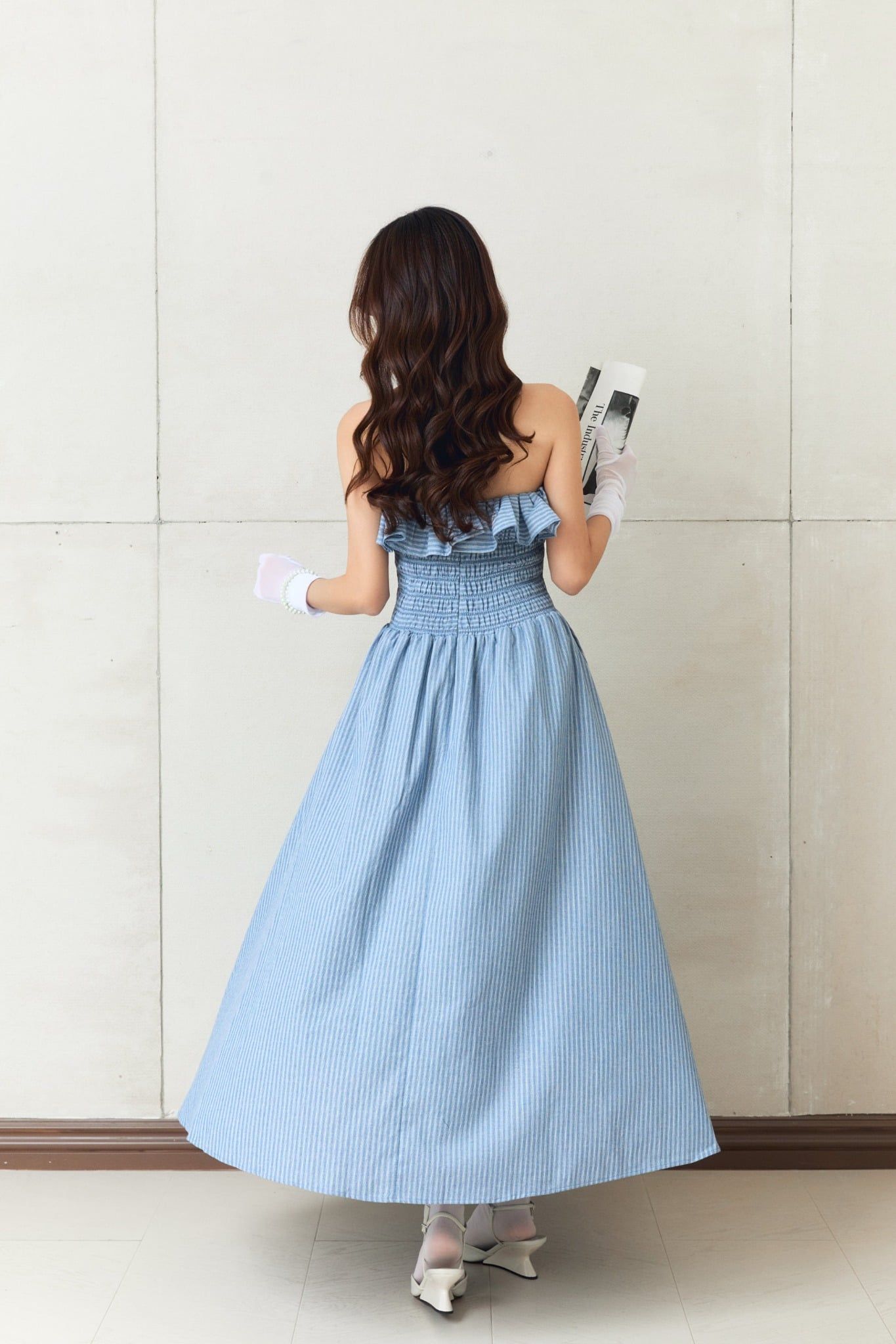 Đầm Dài Striped Maxi Dress Ruffle Detail