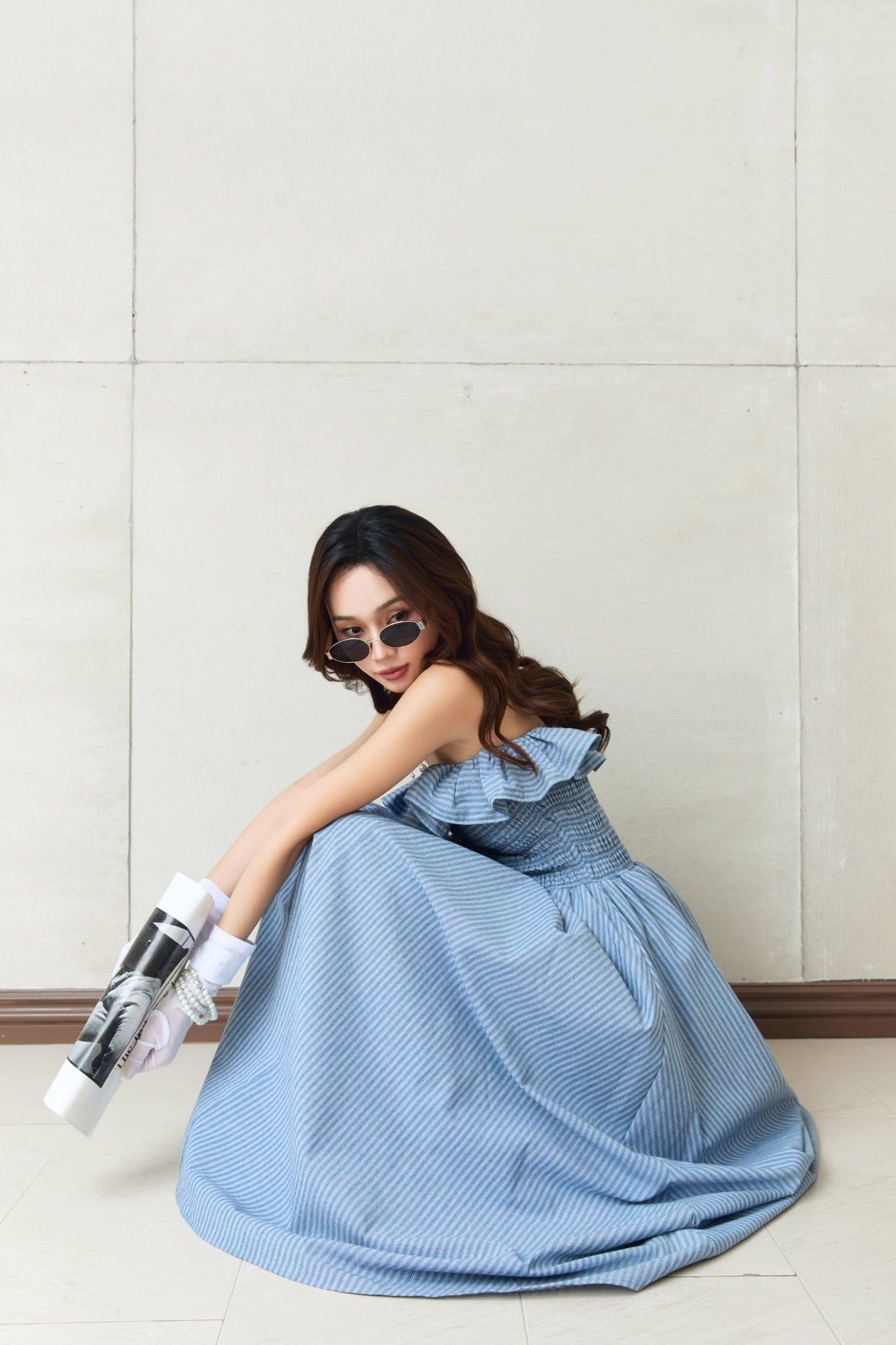 Đầm Dài Striped Maxi Dress Ruffle Detail