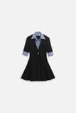 Đầm Ngắn Shirt Collar Pleat Office