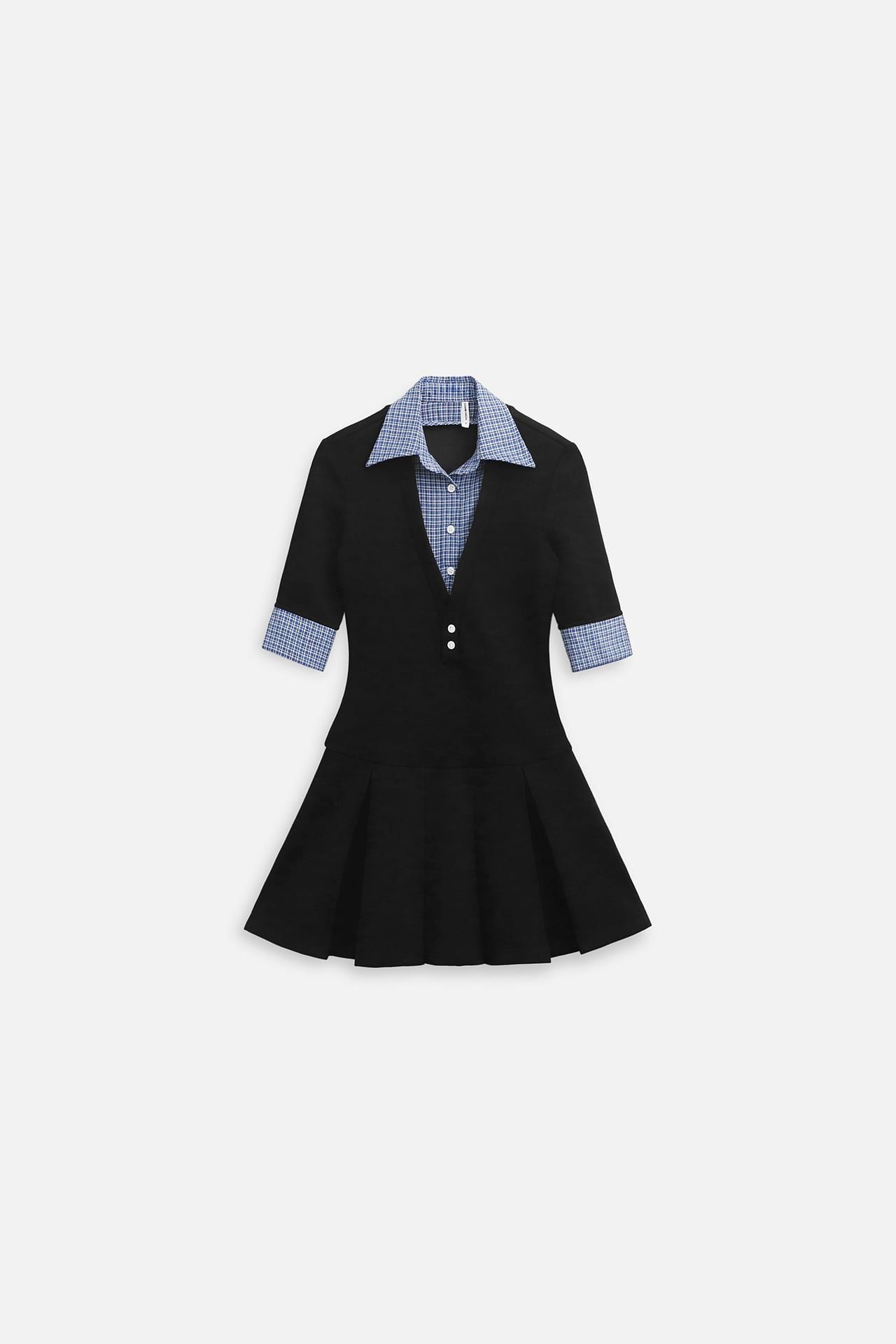Đầm Ngắn Shirt Collar Pleat Office