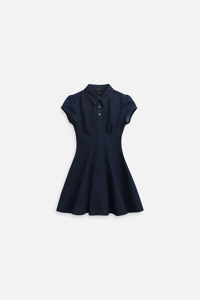  Đầm Ngắn Denim Navy Gold Buttons 