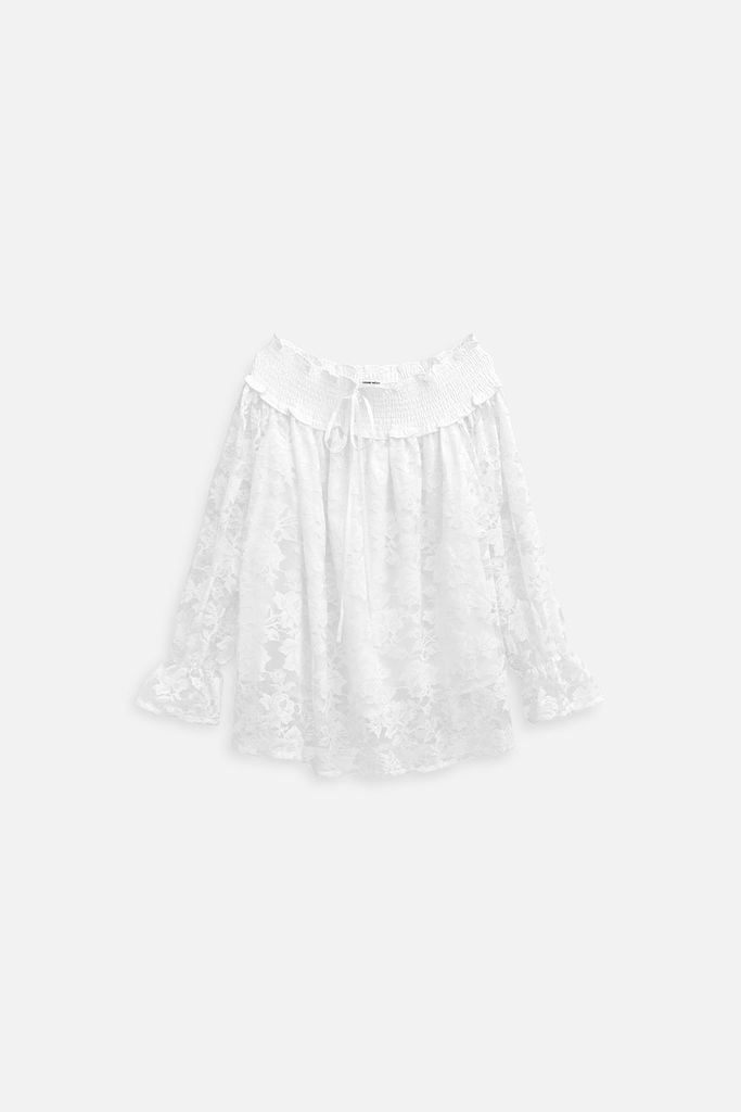 Áo Off Shoulder White Lace Smocked 
