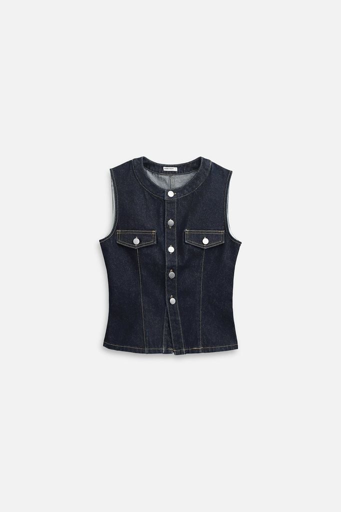  Áo Sleeveless Denim Snap 