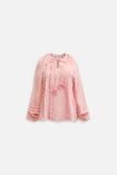 Áo Puff Sleeves Tassel Tie Ruffle