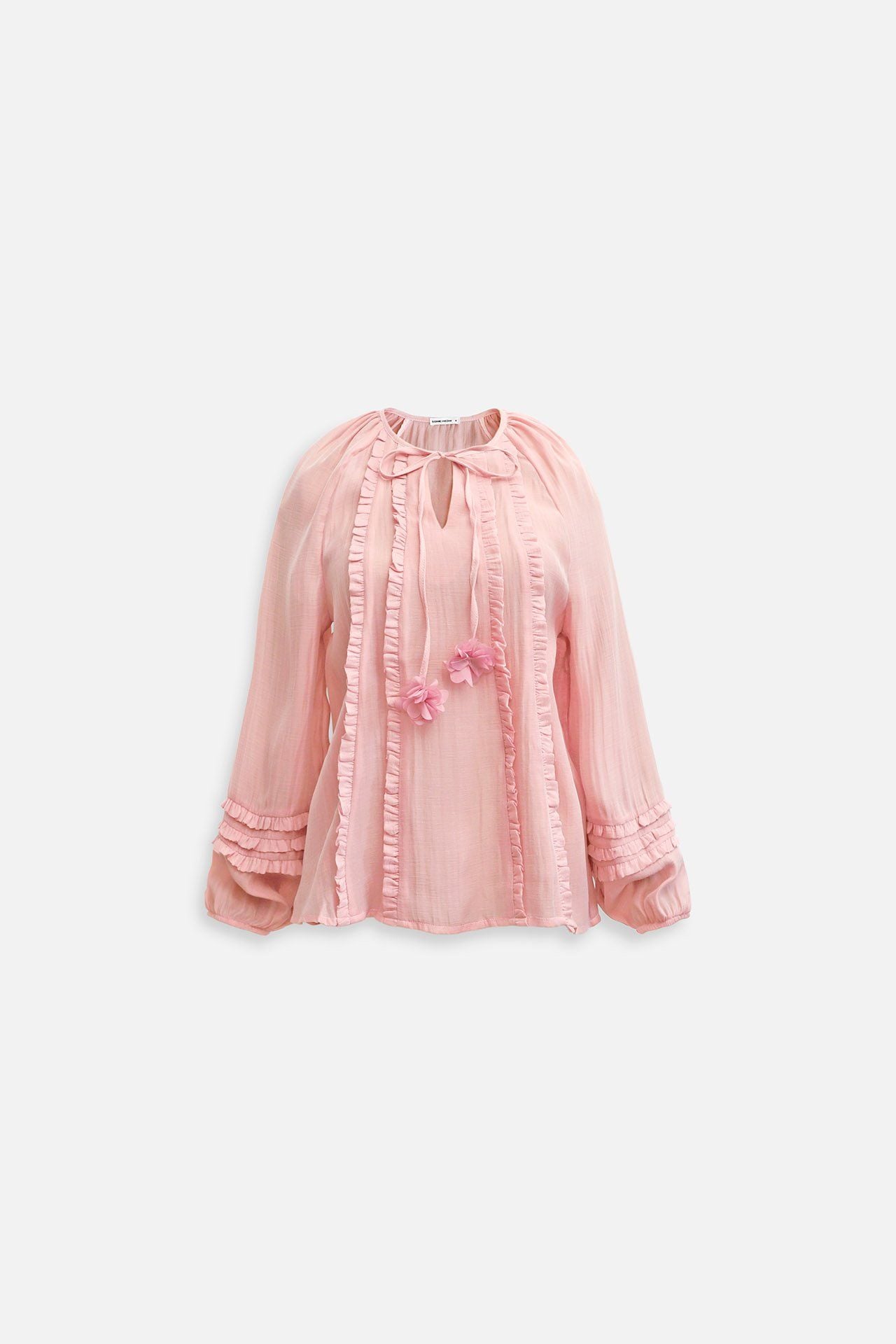 Áo Puff Sleeves Tassel Tie Ruffle
