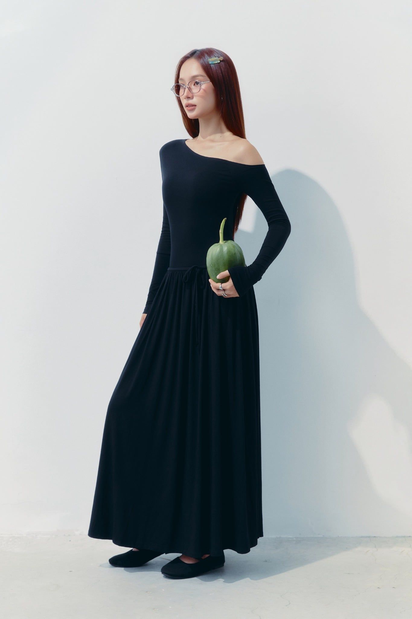  Đầm Dài Velour Muse Black 