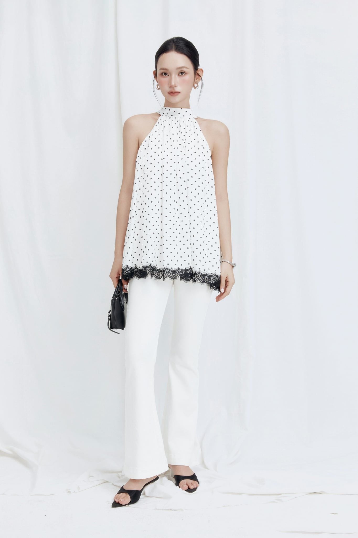  Áo Yếm Chấm Bi Phối Ren Polka Dot Top 