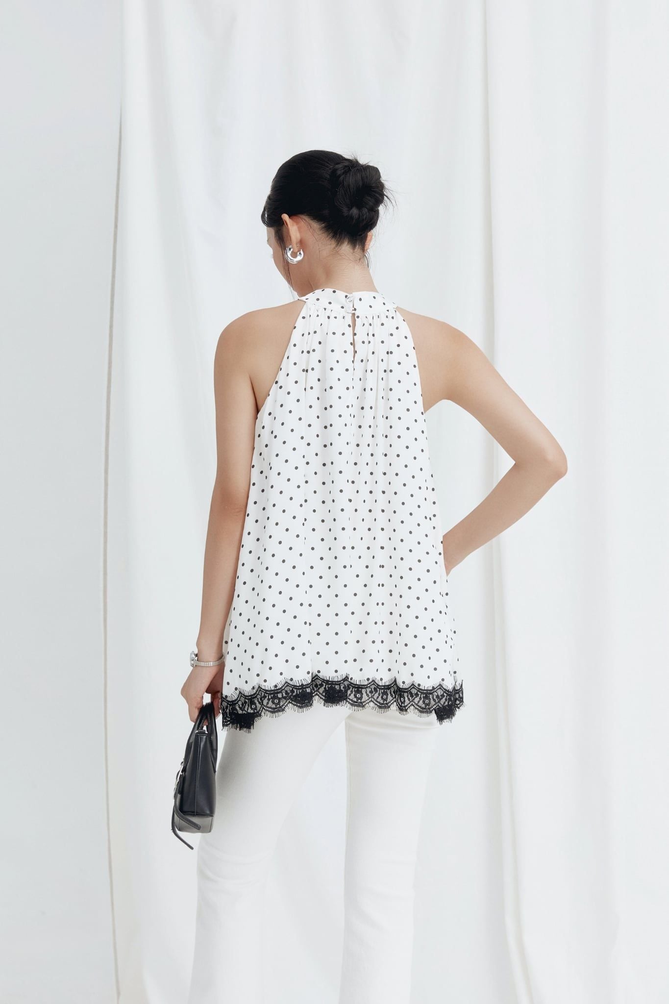 Áo Yếm Chấm Bi Phối Ren Polka Dot Top