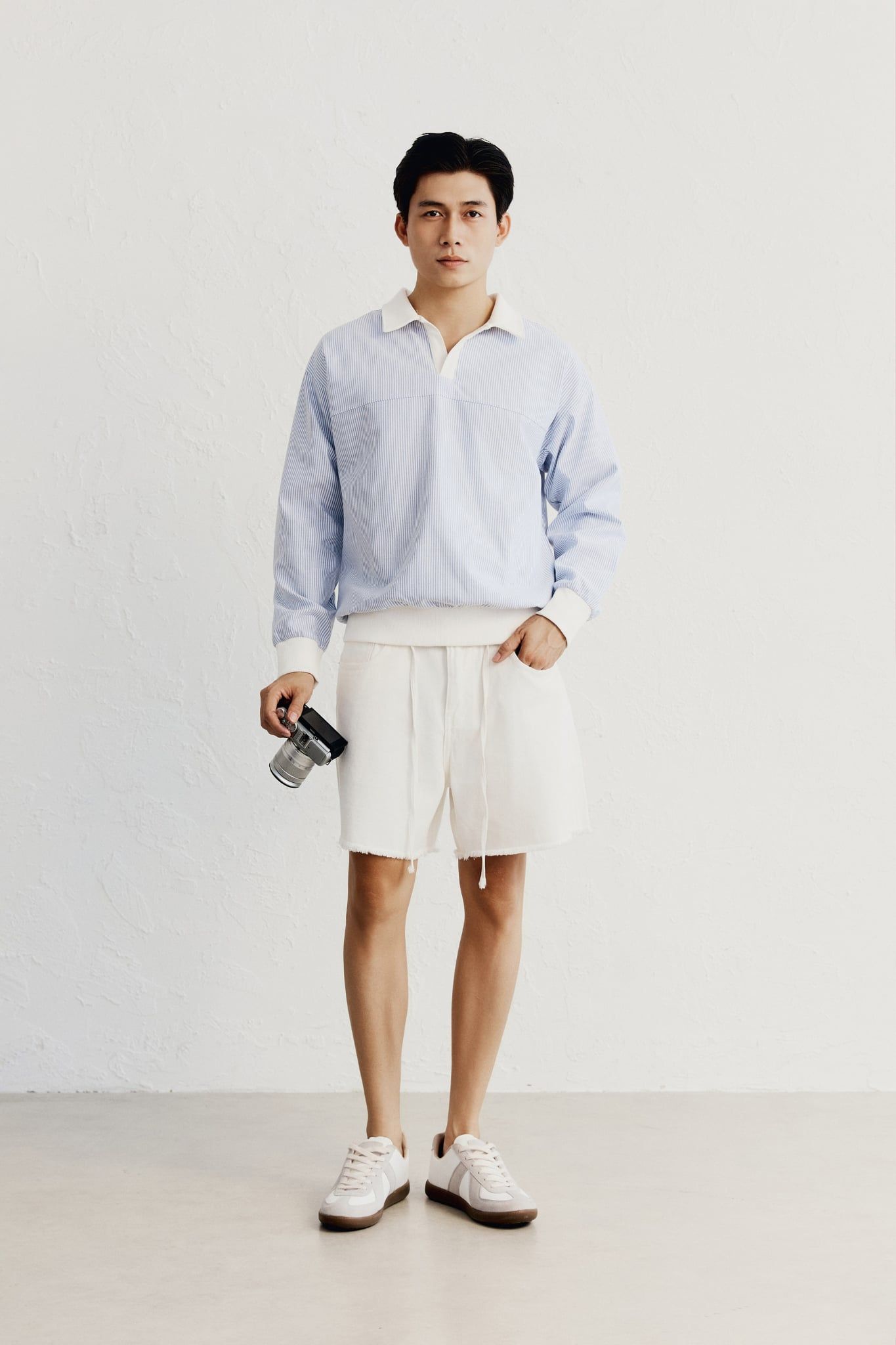  Áo Polo Oversize Oxford Sọc Phối Thun 
