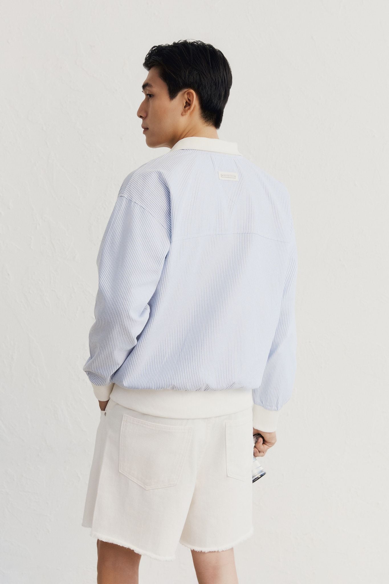 Áo Polo Oversize Oxford Sọc Phối Thun