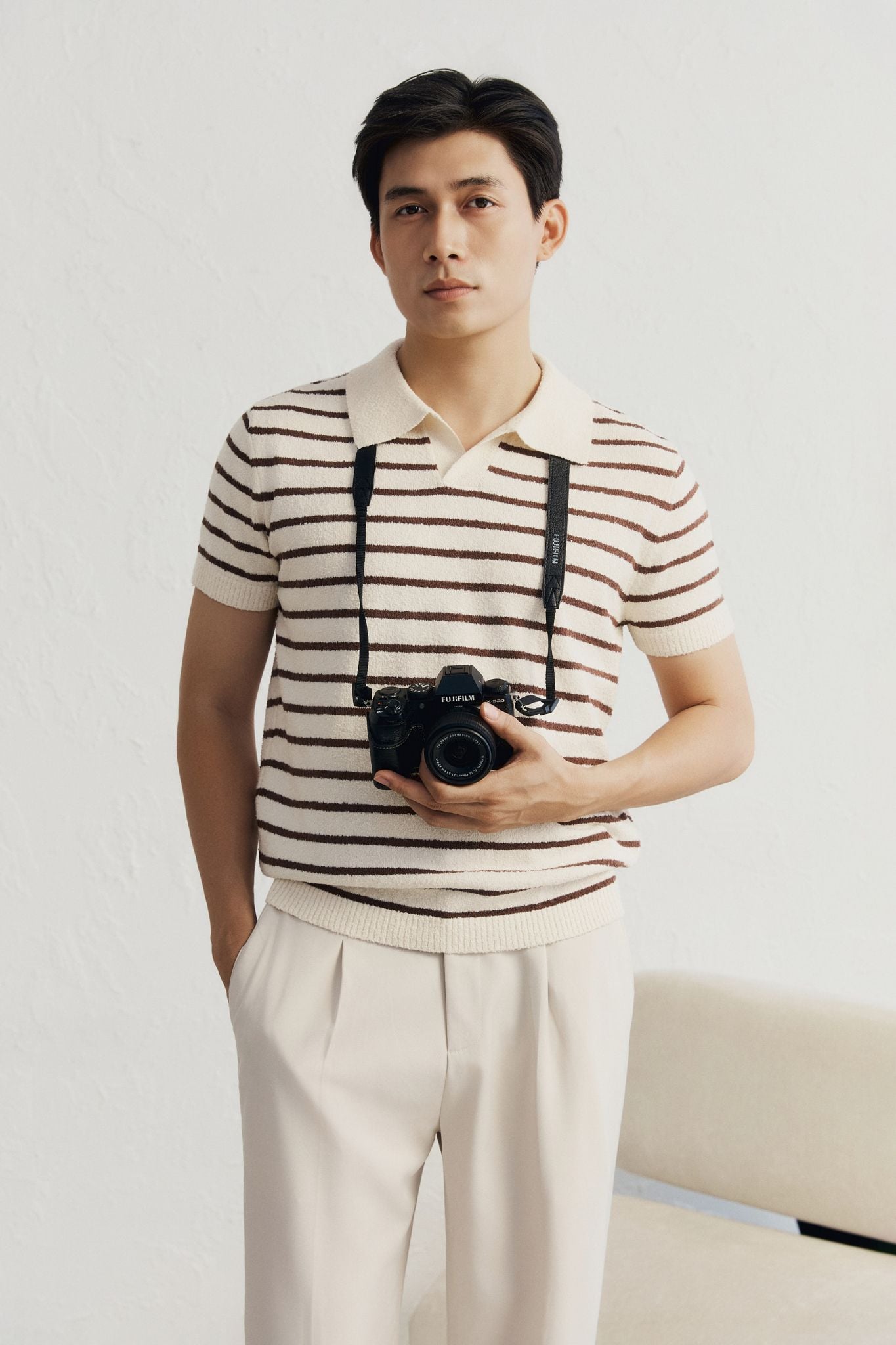  Áo Polo Regular Dệt Kim Stripe 