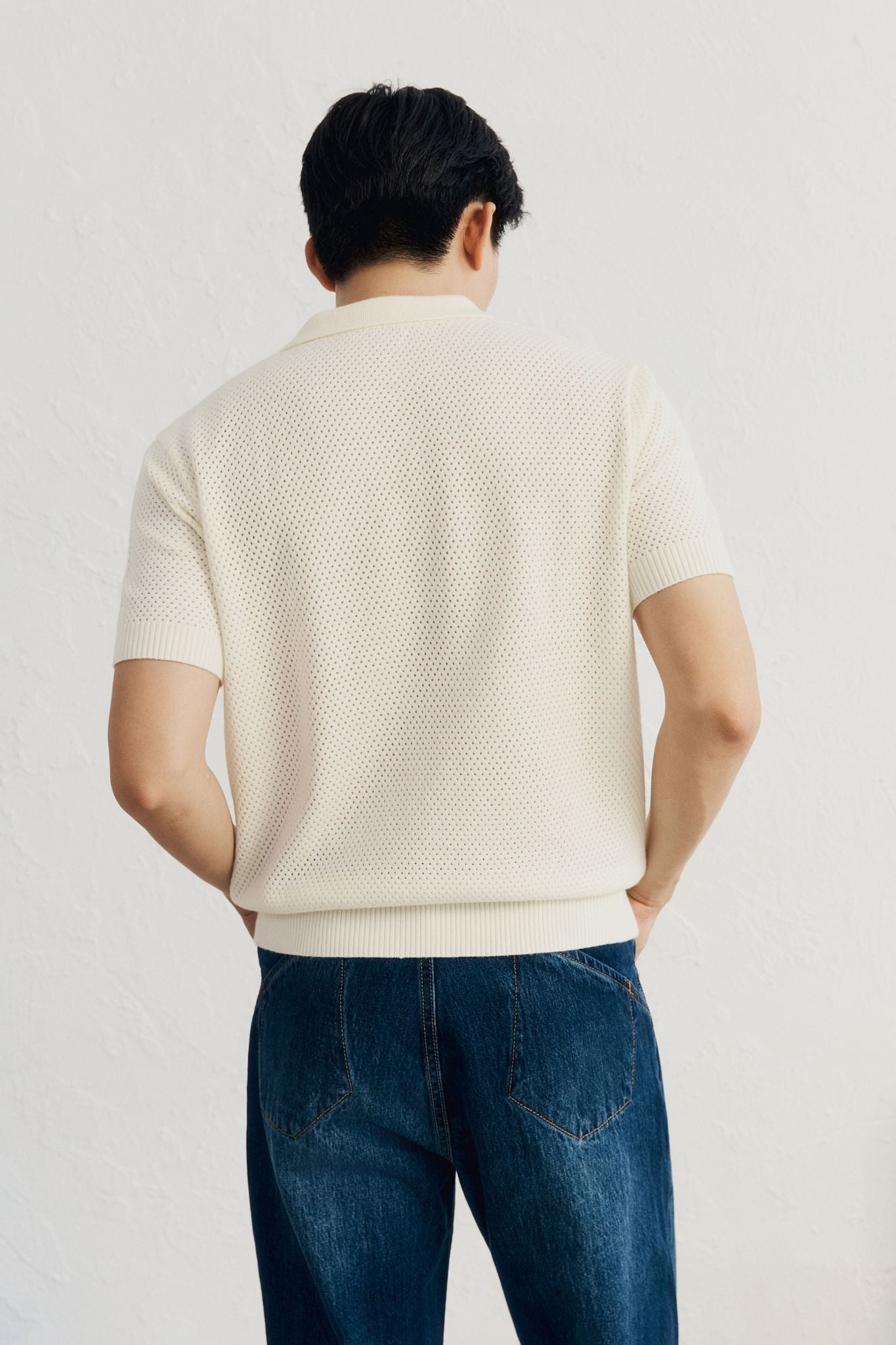  Áo Polo Boxy Dệt Kim Mesh Bear 