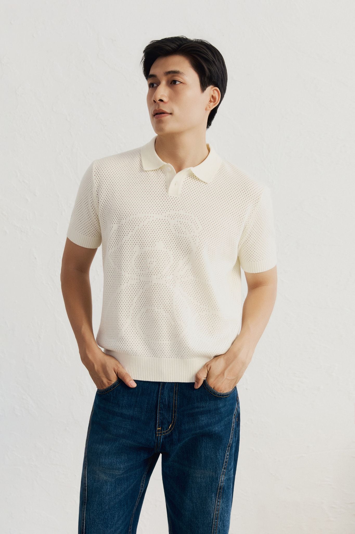  Áo Polo Boxy Dệt Kim Mesh Bear 