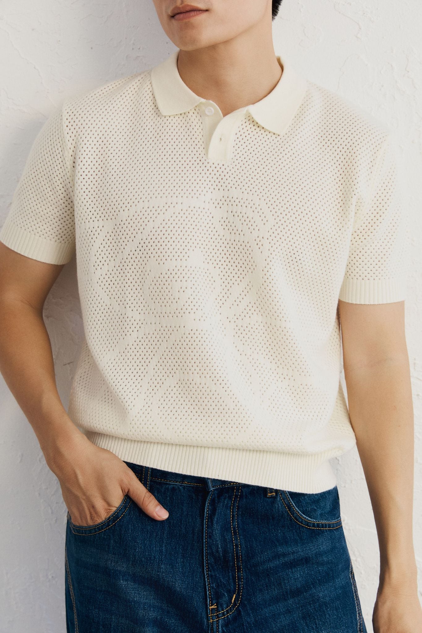  Áo Polo Boxy Dệt Kim Mesh Bear 