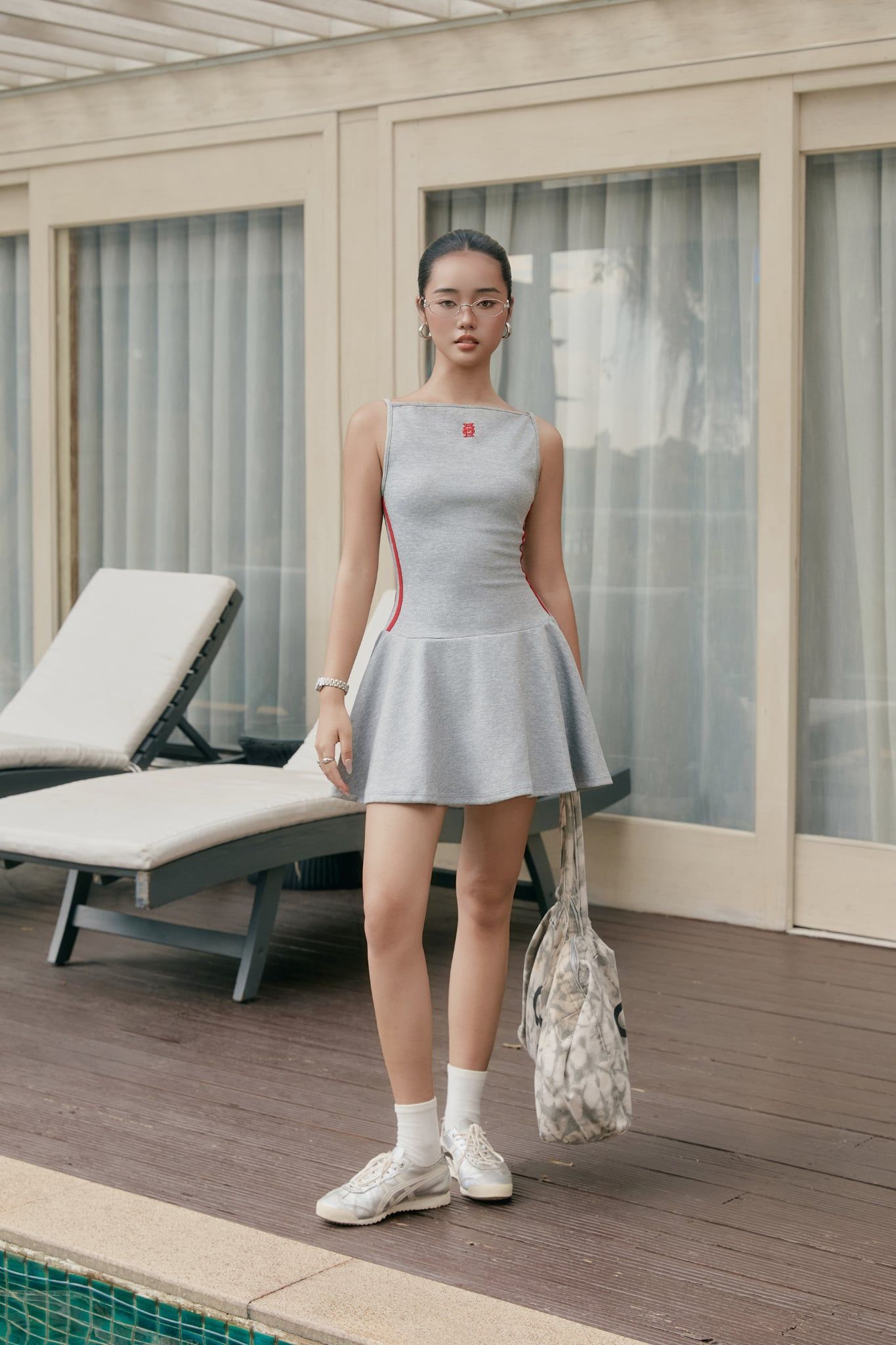  Đầm Thun Sát Nách Phối Sọc Racer Flare 