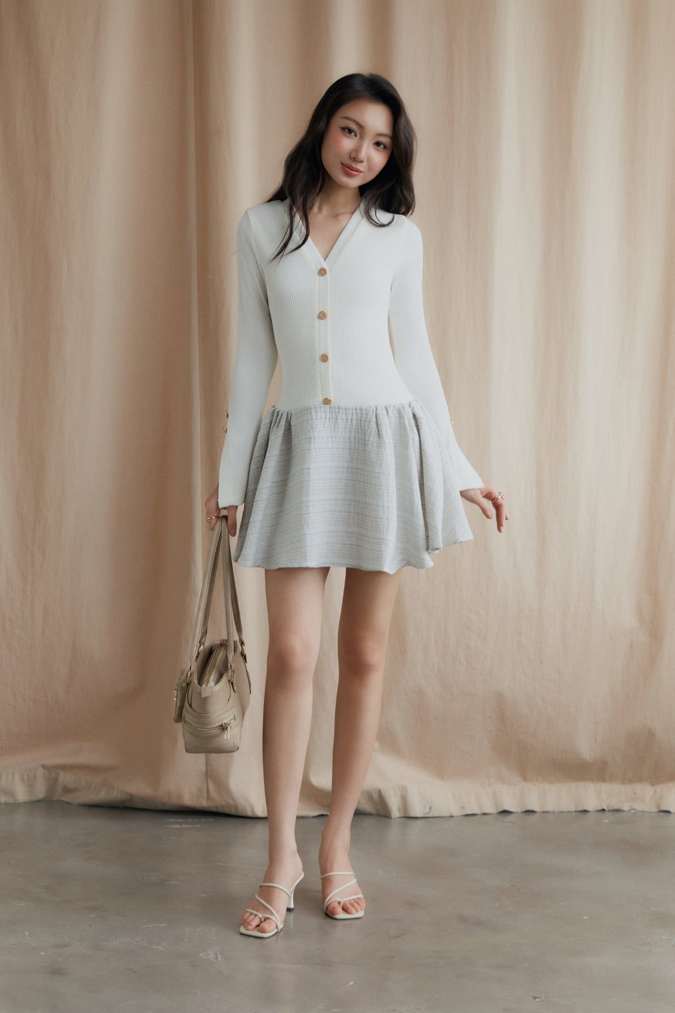  Đầm Ngắn Lumière Ribbed V-Neck 