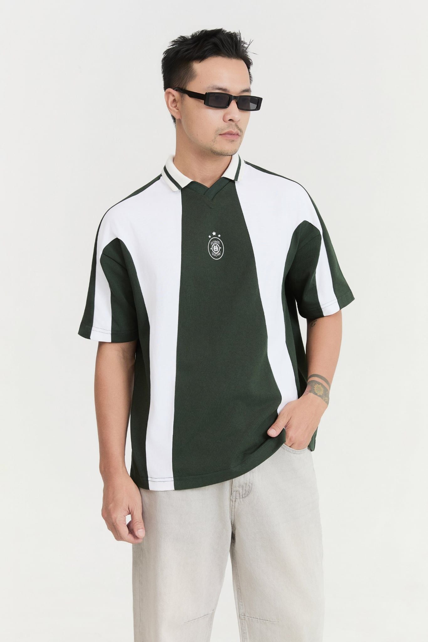 Áo Polo Oversize Kẻ Sọc Xanh 360GSM 