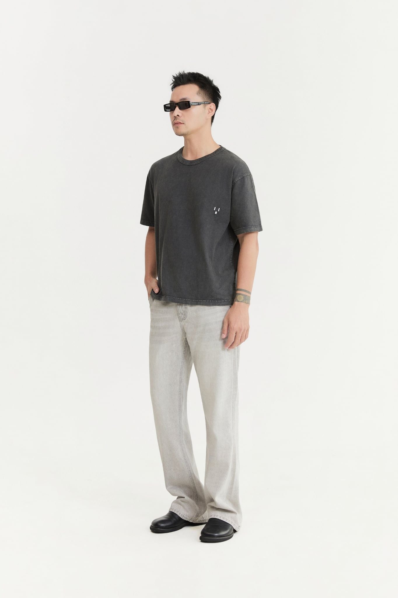 Áo Thun Boxy Wash  Static Gray