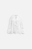 Áo Puff Sleeves Tassel Tie Ruffle