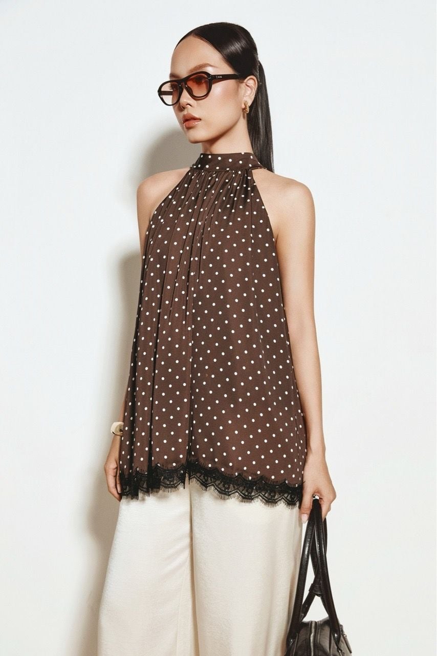 Áo Yếm Chấm Bi Phối Ren Polka Dot Top