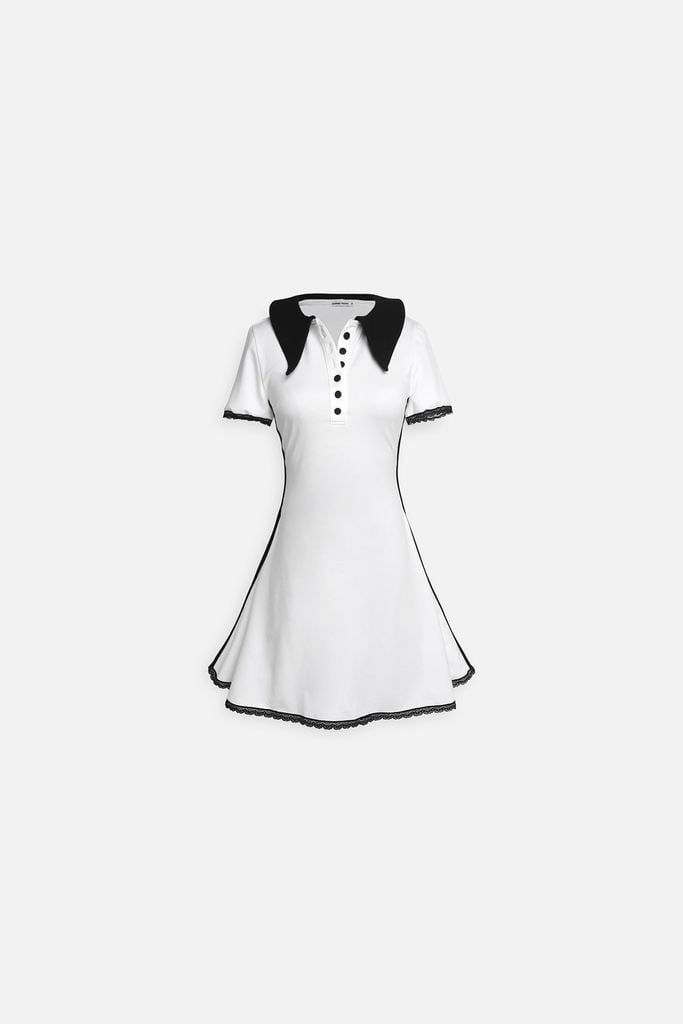  Đầm Ngắn Xòe Polka Dot Polo Dress 