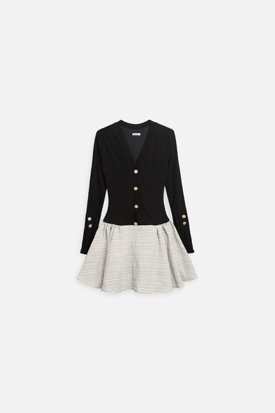 Đầm Ngắn Lumière Ribbed V-Neck