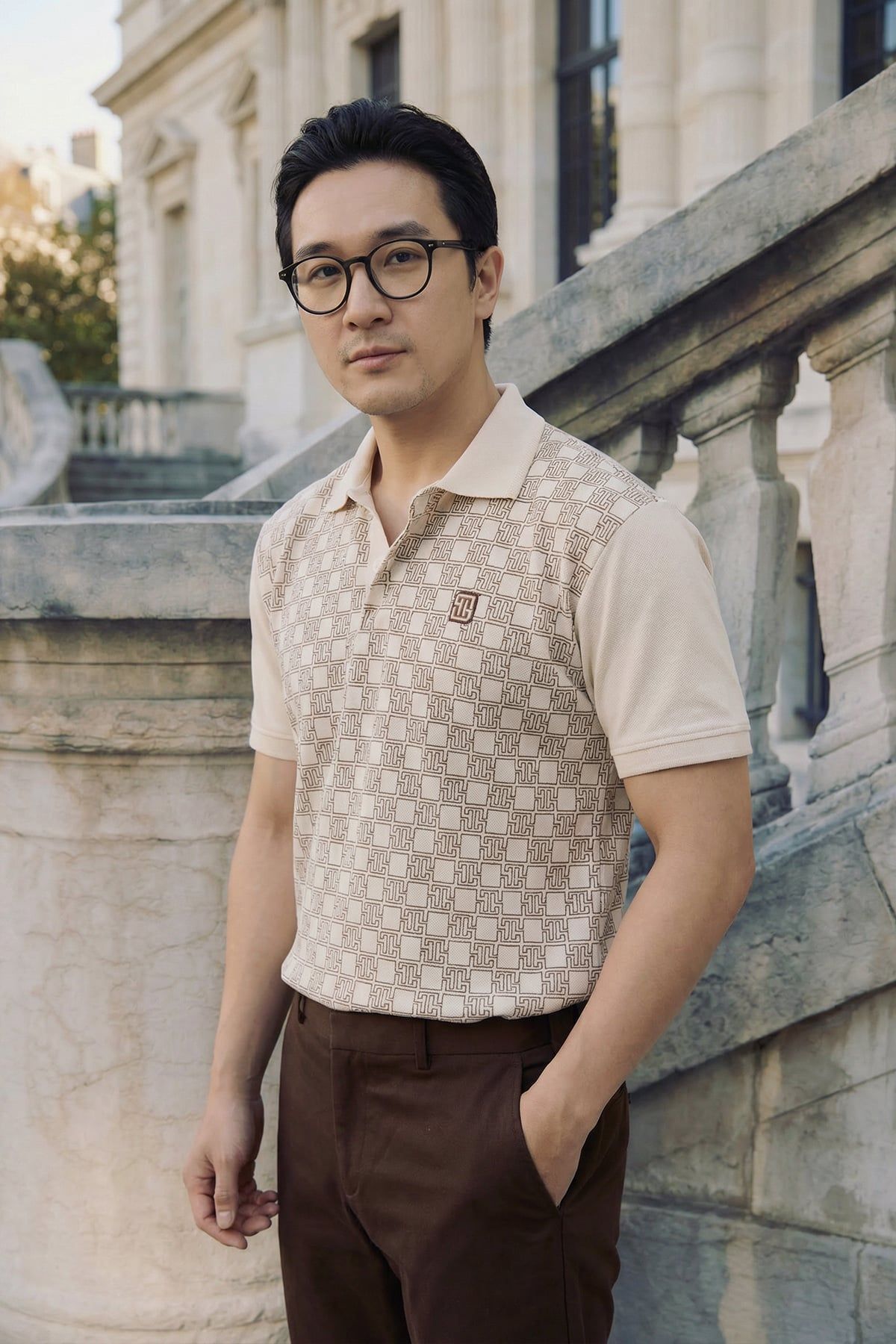 Áo Polo Regular In Pattern Brown