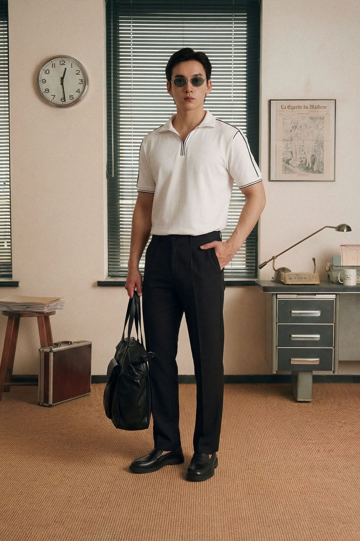  Áo Polo Regular Cổ V Black Lines 