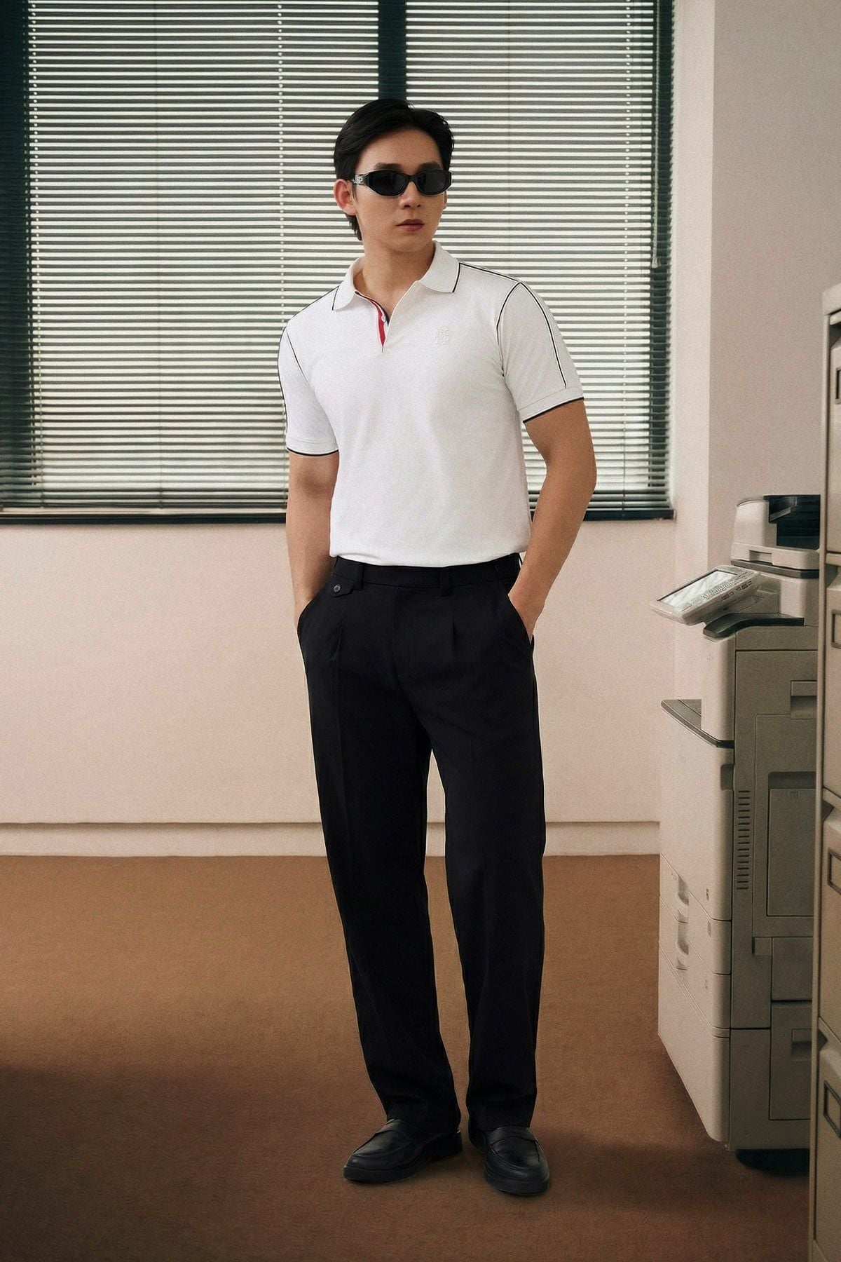 Áo Polo Slimfit Minimal Line White