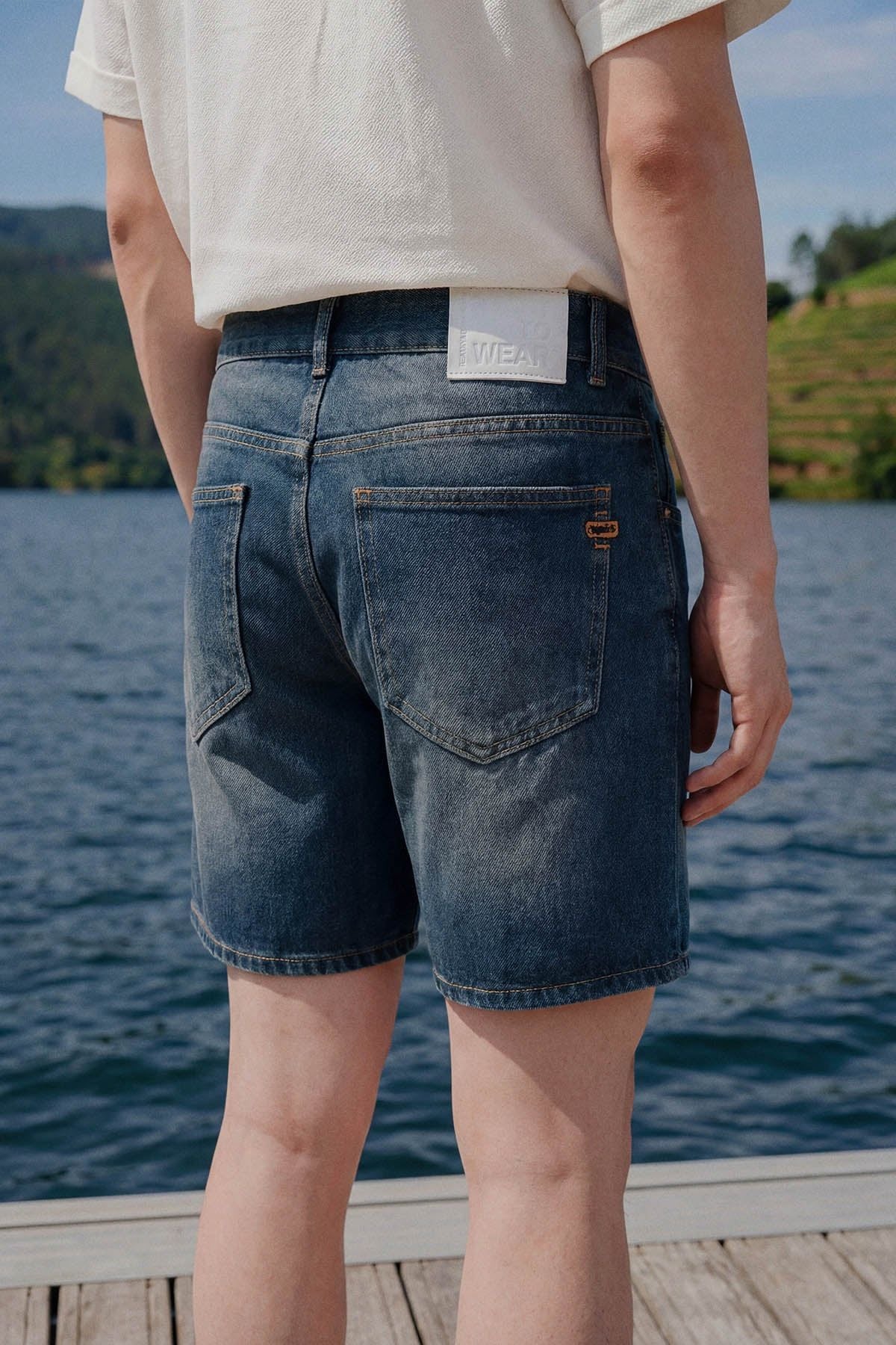  Quần Short Straight Jean Rip Blue V1 