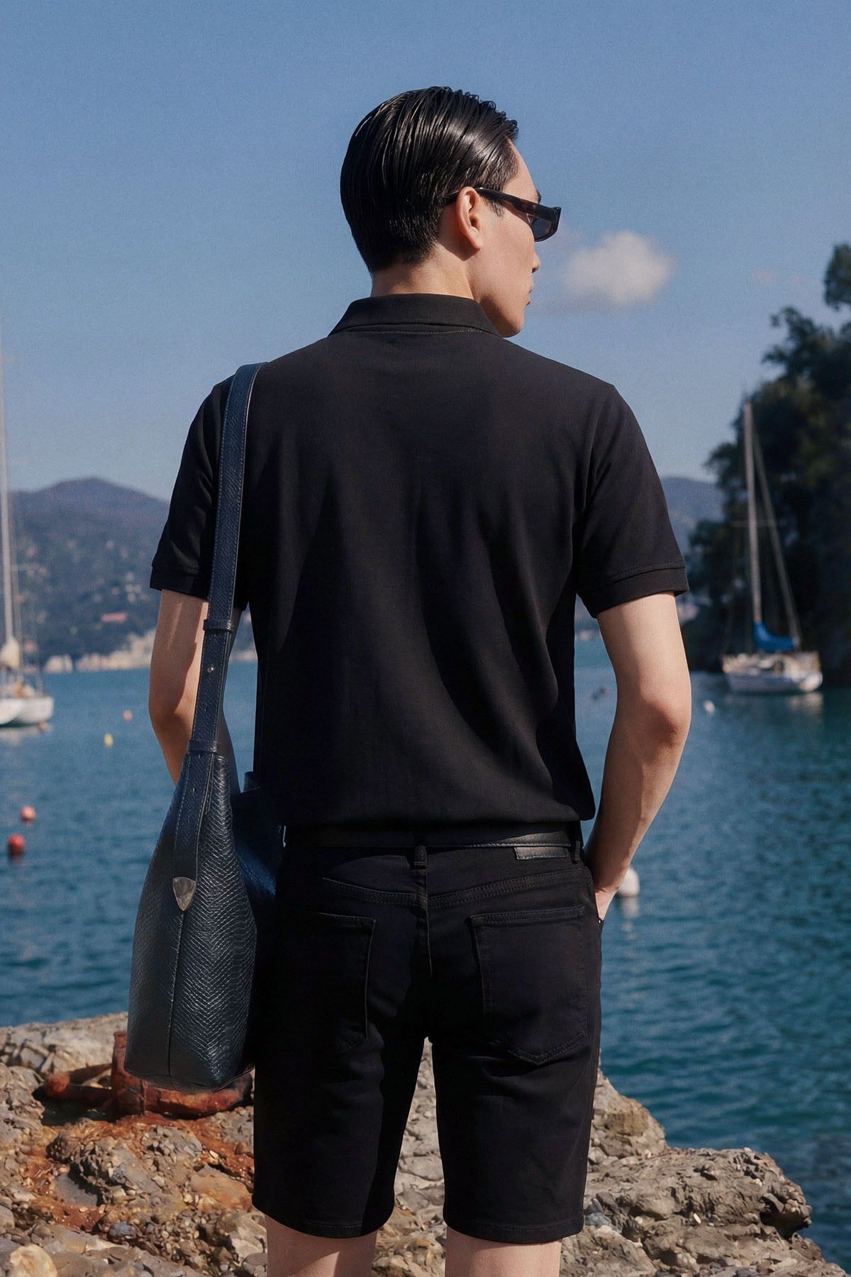 Quần Short Slimfit Denim Black White