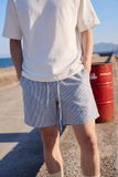 Quần Short Relaxed Lưng Thun White Pinstripe