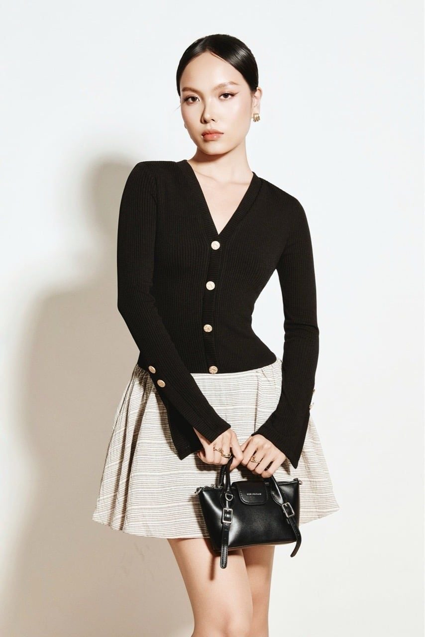  Đầm Ngắn Lumière Ribbed V-Neck 