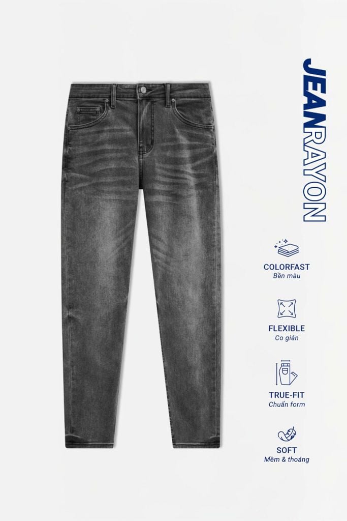  Quần Jean Rayon Slim Faded Black Gray 