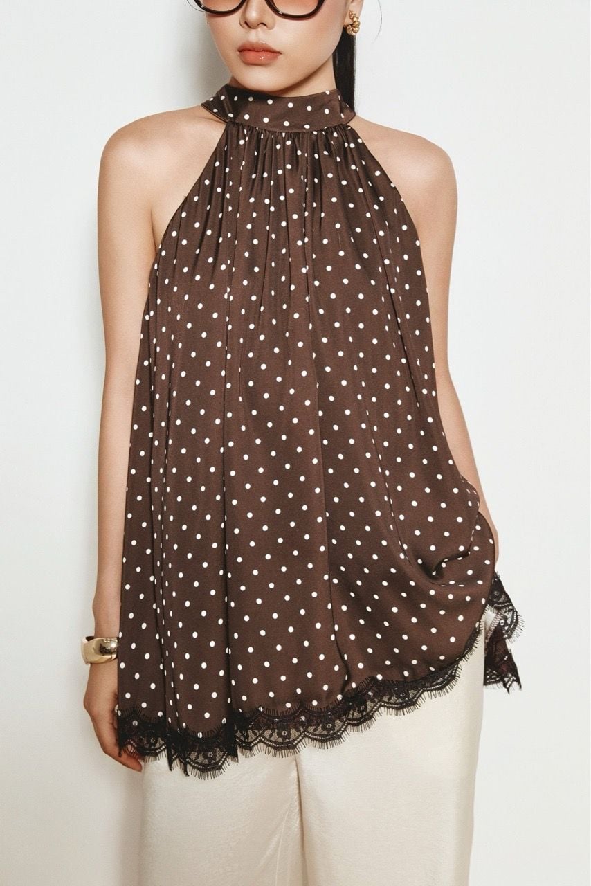 Áo Yếm Chấm Bi Phối Ren Polka Dot Top