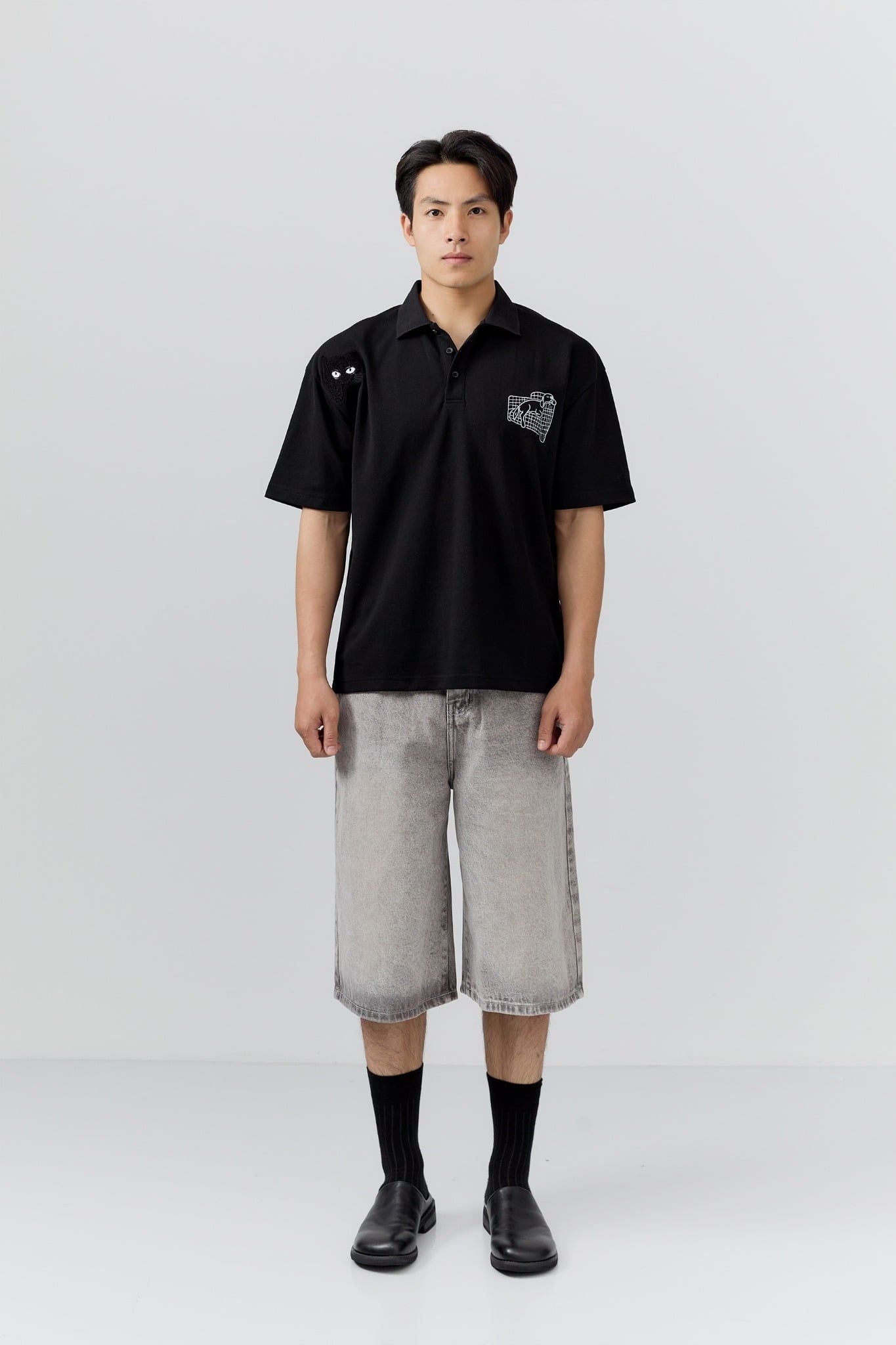 Áo Polo Oversize Black Cat Sleeping Dog