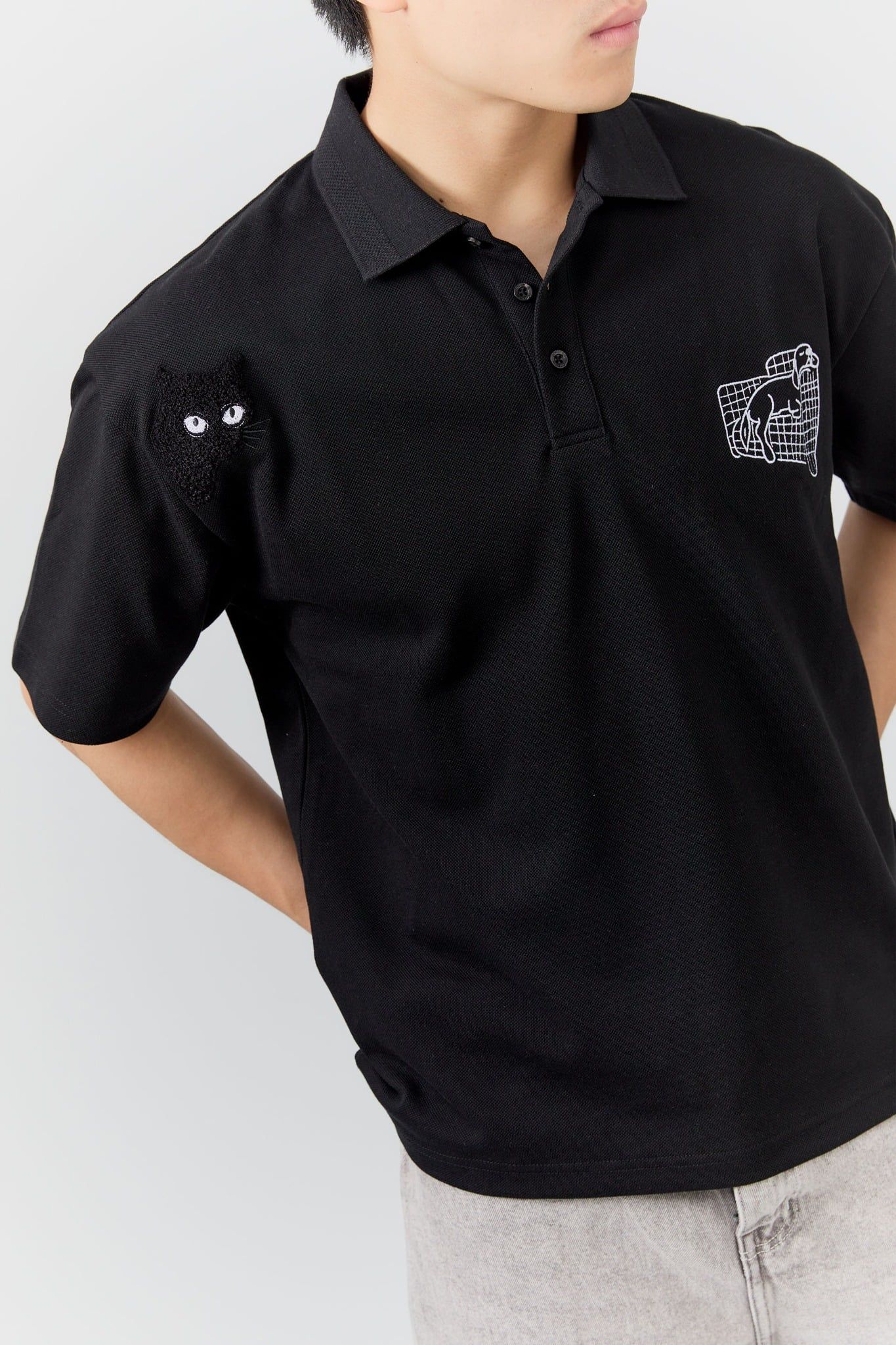 Áo Polo Oversize Black Cat Sleeping Dog