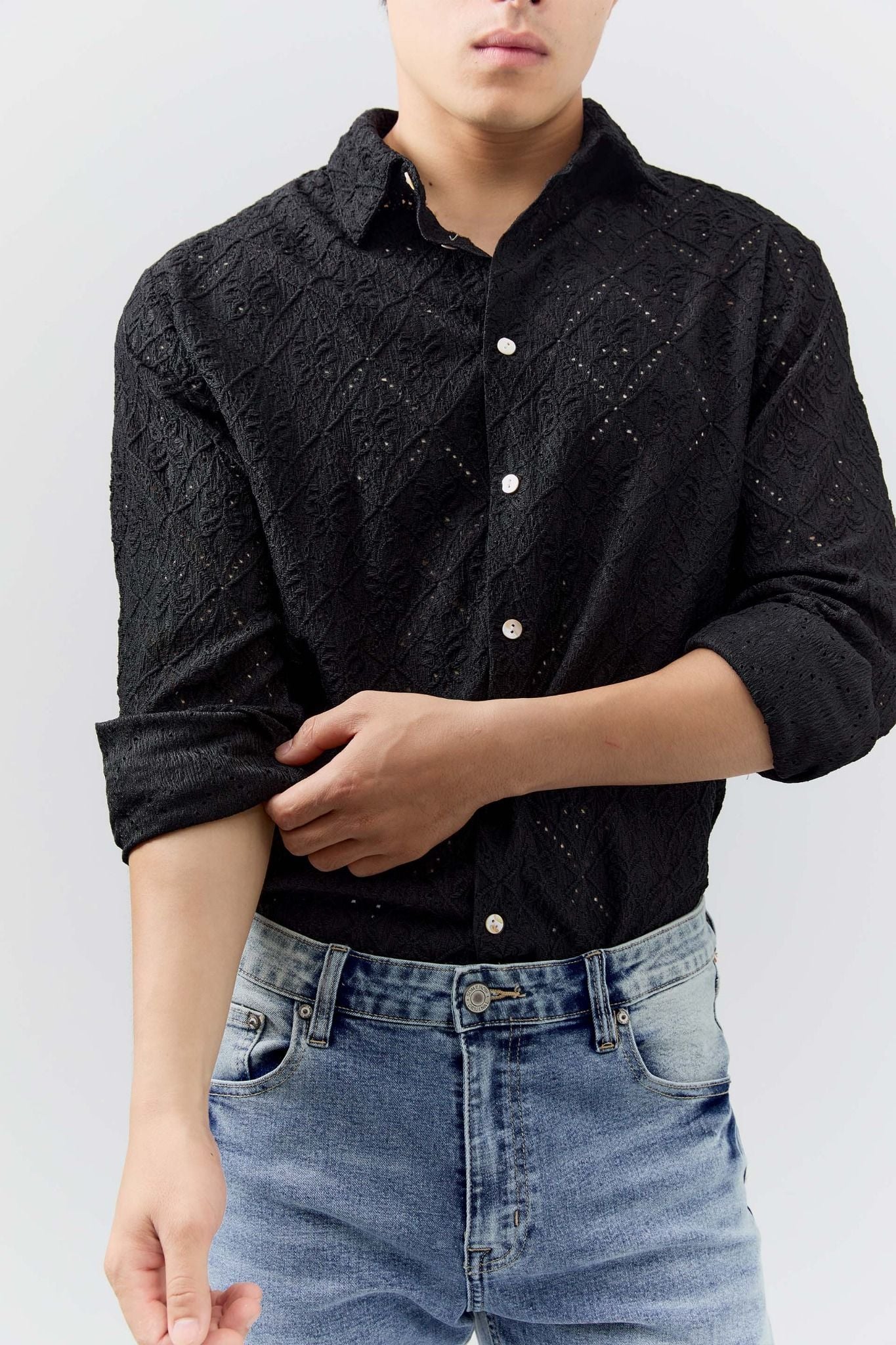 Áo Sơ Mi Relaxed Hoạ Tiết Dệt Blend