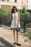 Đầm Ngắn Denim Trim Pleated Hem