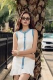 Đầm Ngắn Denim Trim Pleated Hem
