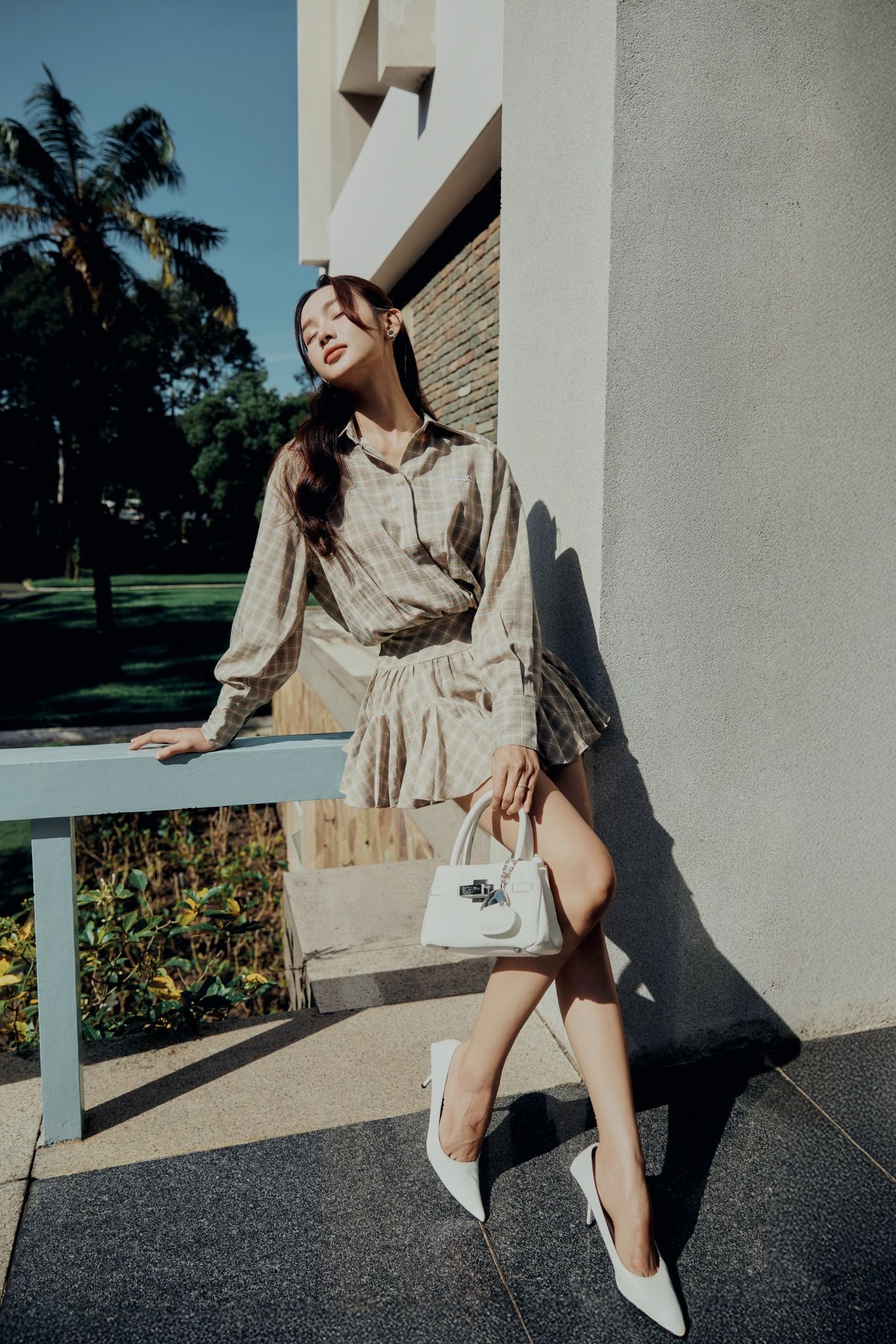 Đầm Ngắn The Checked Shirt Neck