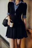 Đầm Ngắn Shirt Collar Pleat Office