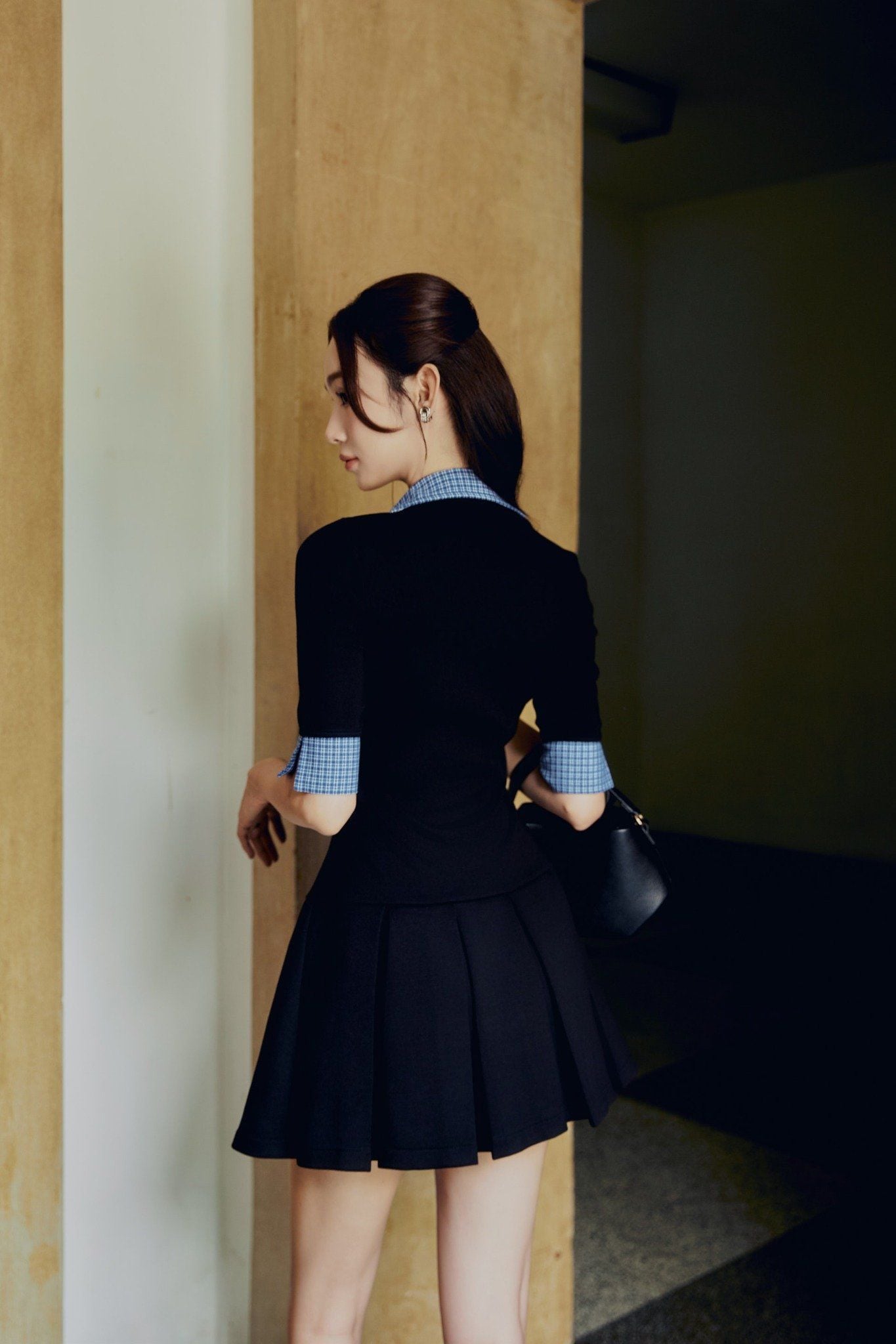 Đầm Ngắn Shirt Collar Pleat Office