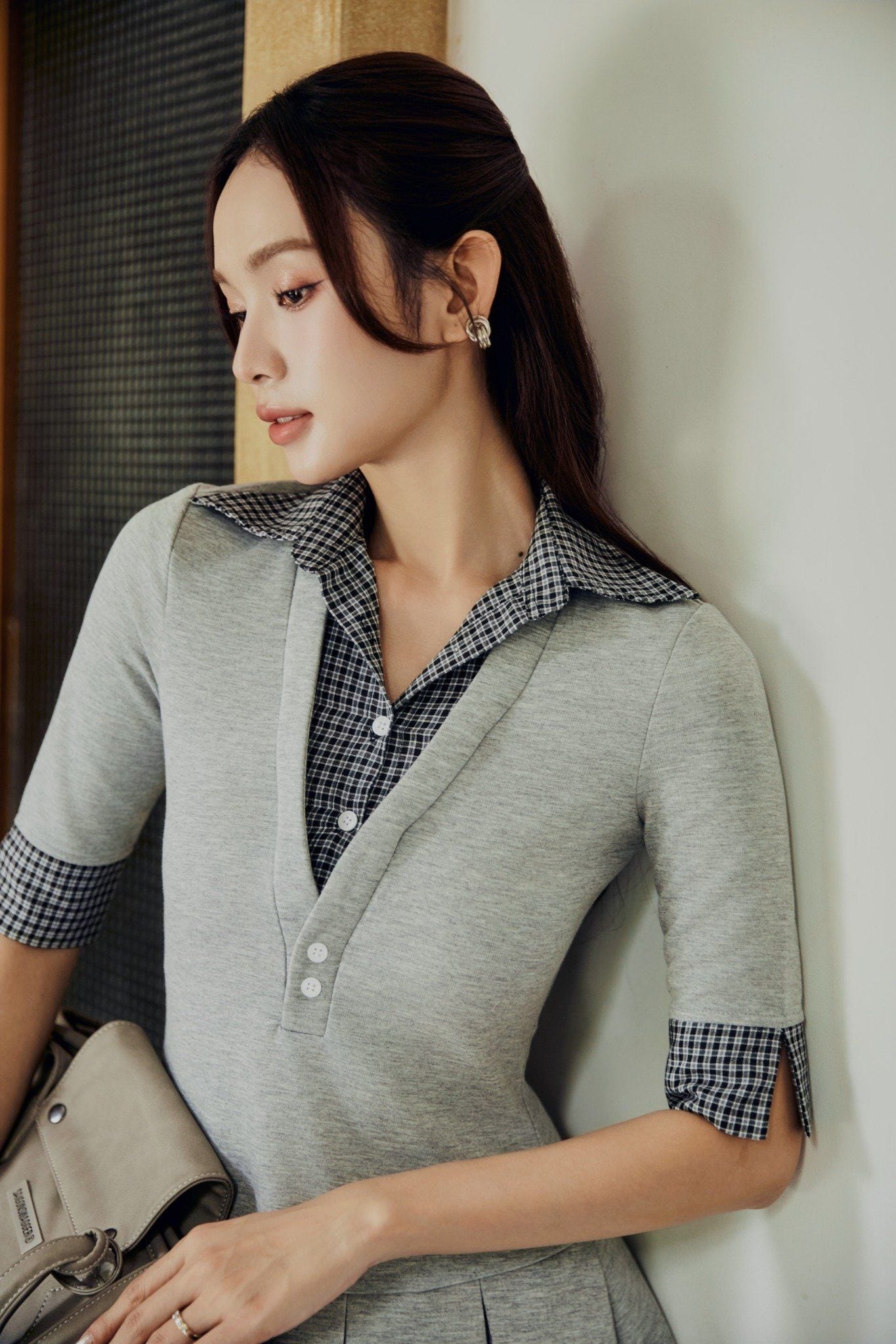 Đầm Ngắn Shirt Collar Pleat Office