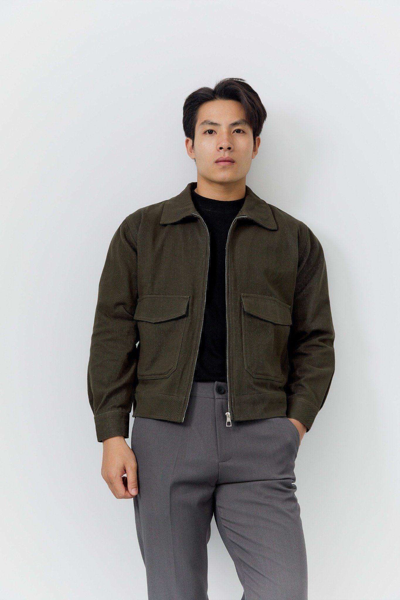  Áo Khoác Boxy Kaki Grand Pocket 