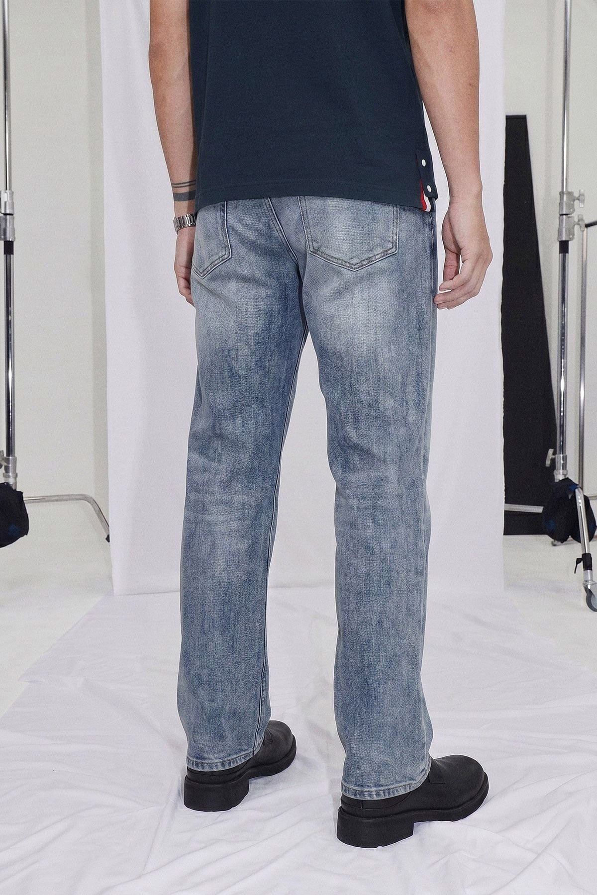 Quần Jean Văn Phòng Ống Suông Sợi Caphe Siêu Nhẹ Màu Xanh Wash