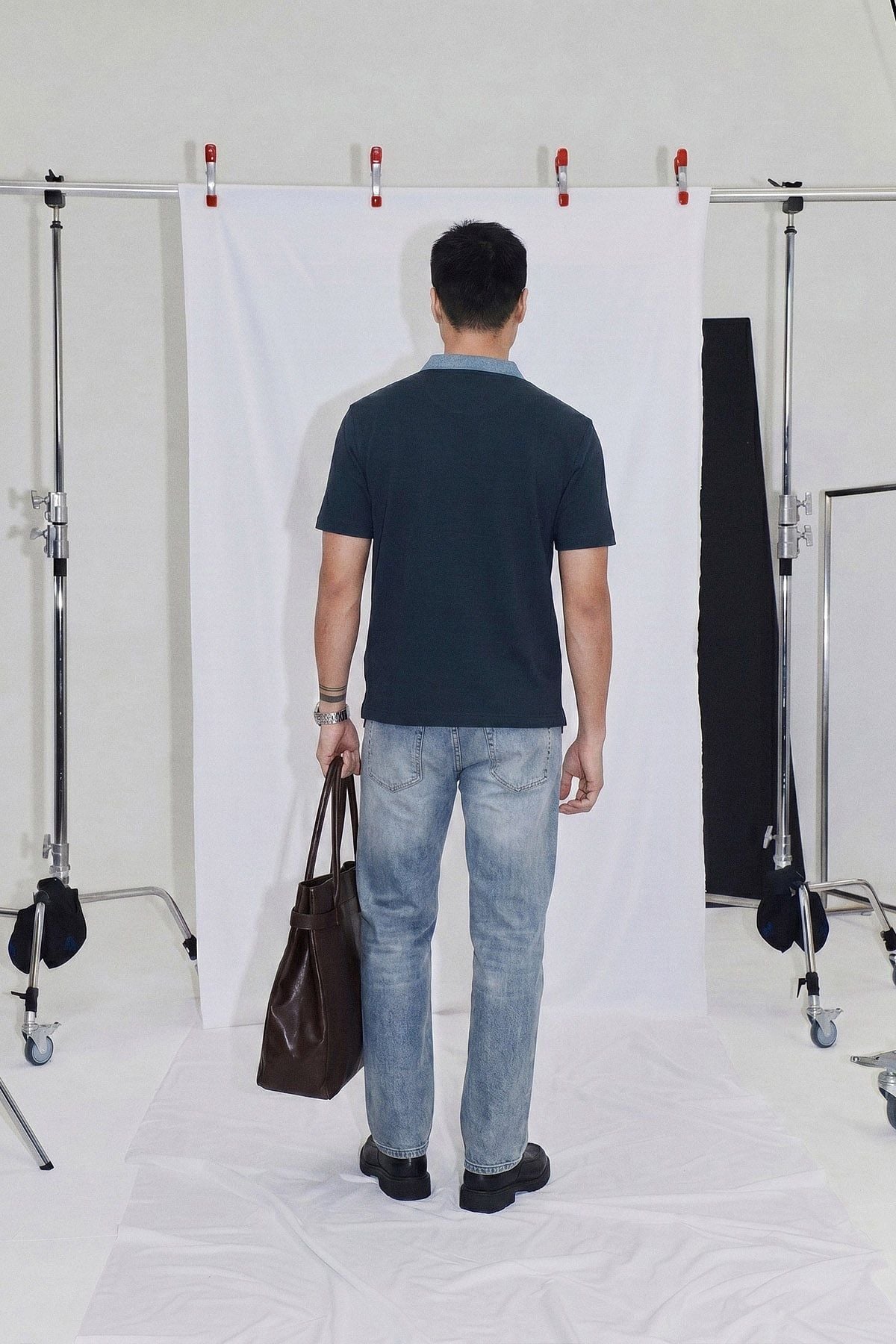 Áo Polo Regular Phối Bo Cổ Denim