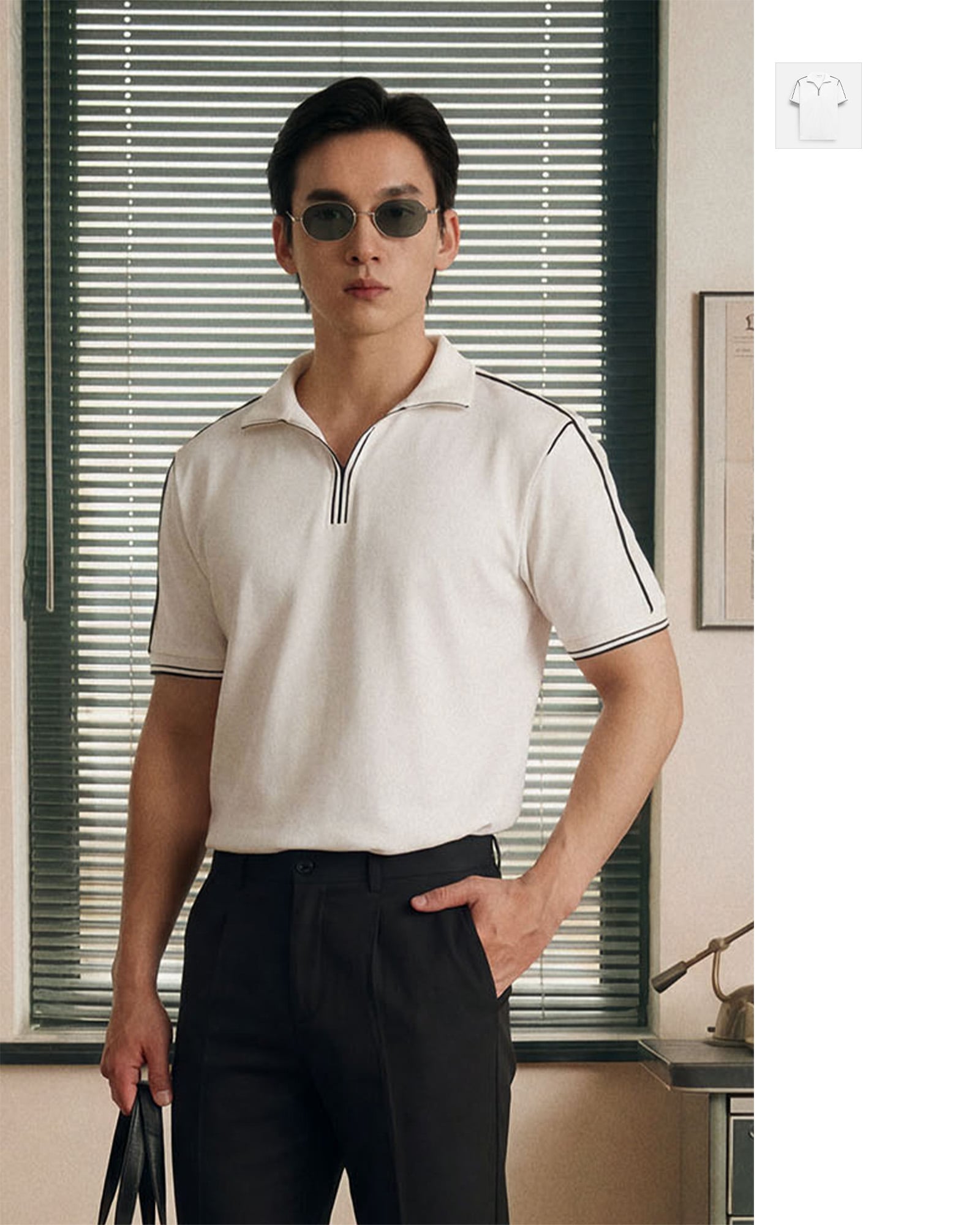 Áo Polo Regular Cổ V Black Lines